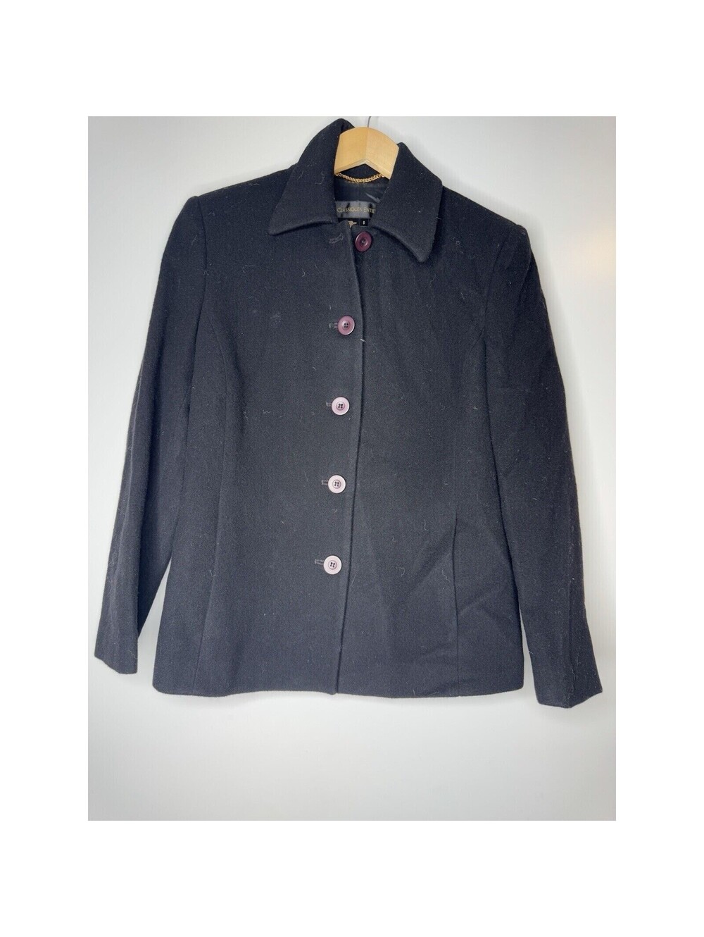Classiques Entier Atelier Jacket Womens SMALL Wool Cashmere Black Button Coat